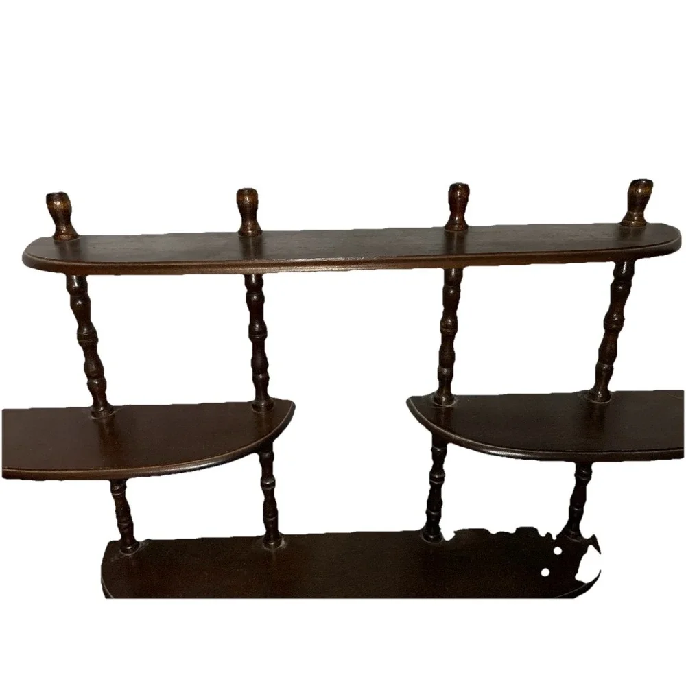 Vintage Wall Mounted 3 Tier Wooden Spindle Knick Knack Shelf Spindles